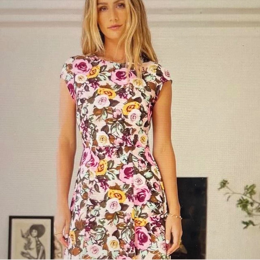 Böhme Bethany Midi Dress Women M Pink Floral Cap Sleeve Smocked Back NEW